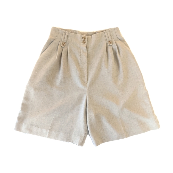 Vintage Pants - Vtg 90s Linen High Rise Pleated Bermuda Mom Shorts